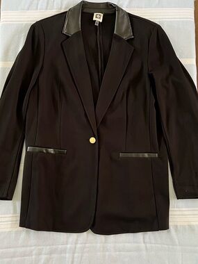 Anne Klein Black Blazer with Faux Leather Trim